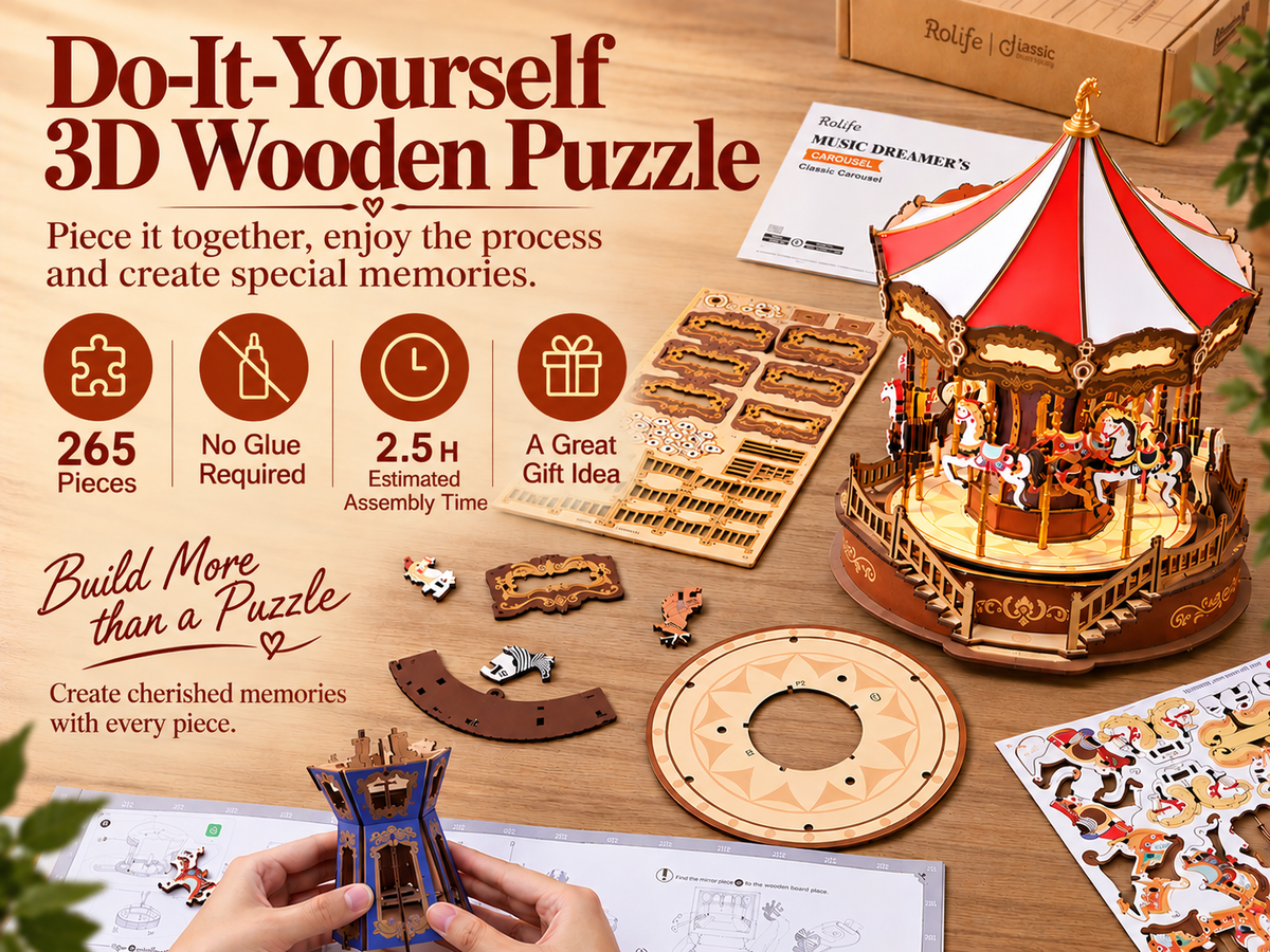 Do-It-Yourself Wooden Carousel Music Box Puzzle