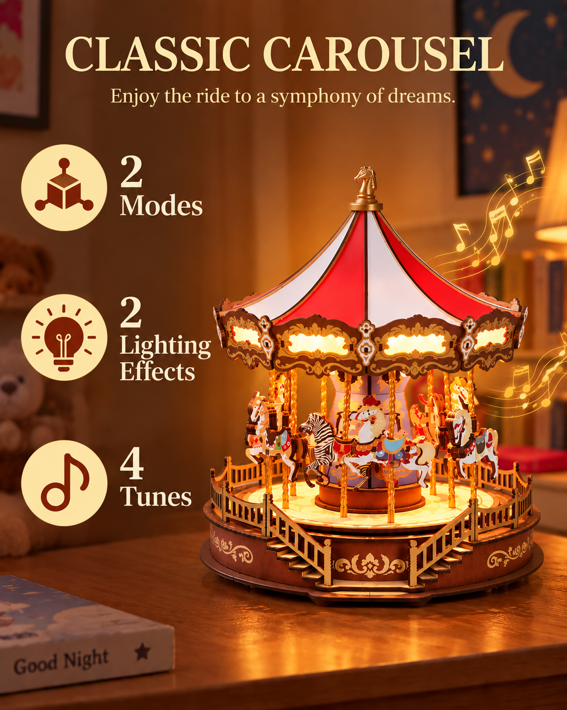 Do-It-Yourself Wooden Carousel Music Box Puzzle