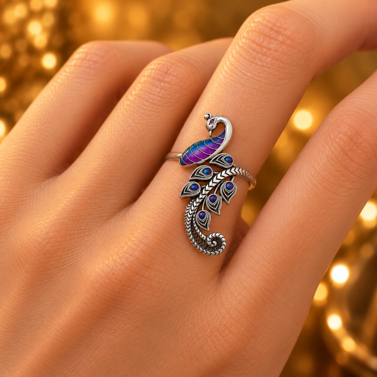 Adjustable Peacock Ring