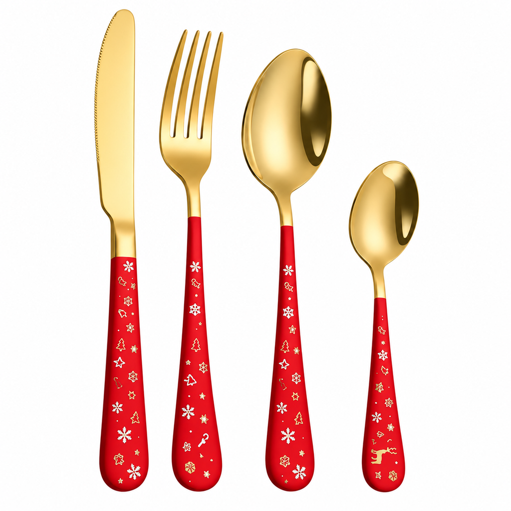 Gold Stainless Steel Christmas Flatware Set
