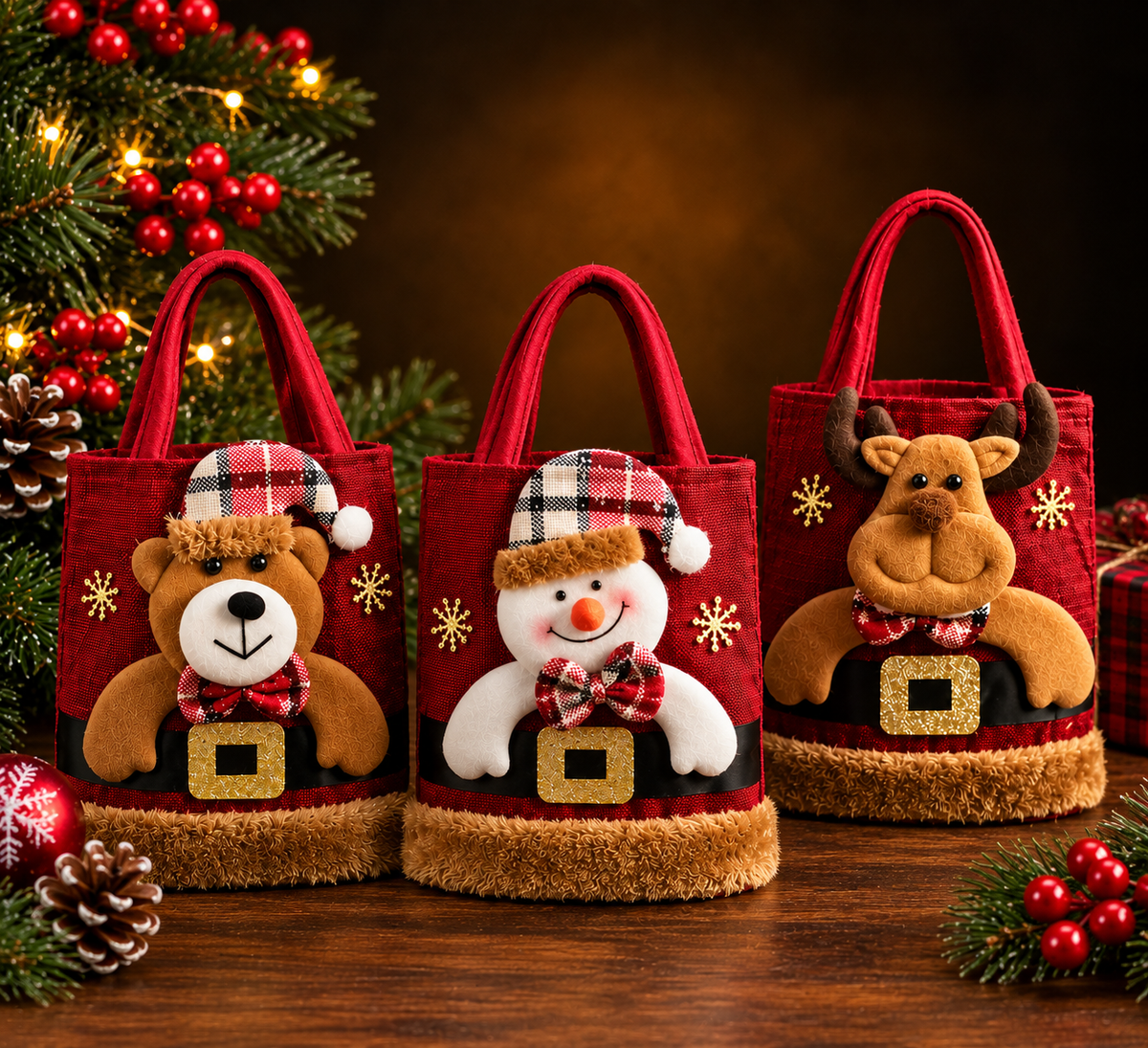 Linen Christmas Gift Bags