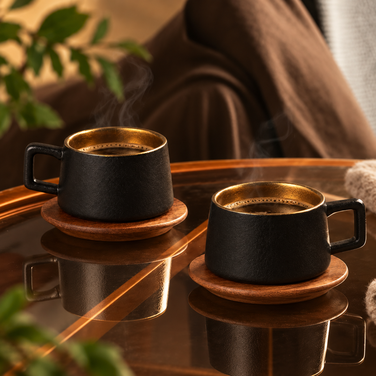 Retro Coffee Cup and Wood Saucer