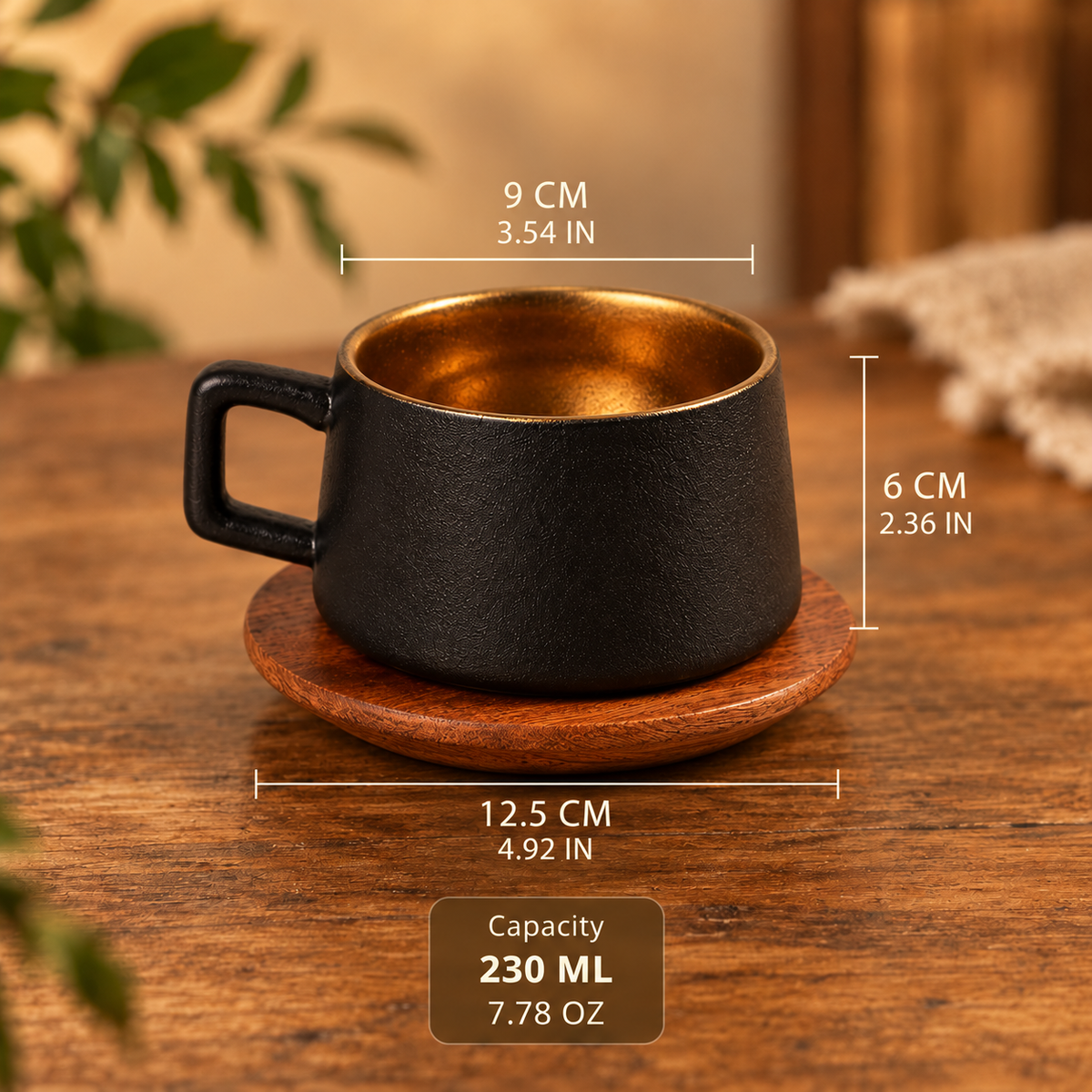 Retro Coffee Cup and Wood Saucer