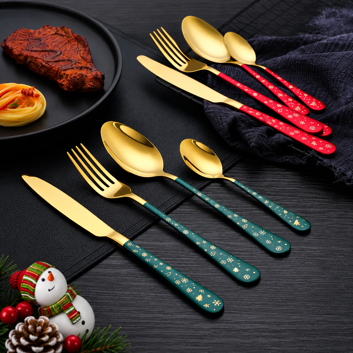 Gold Stainless Steel Christmas Flatware Set