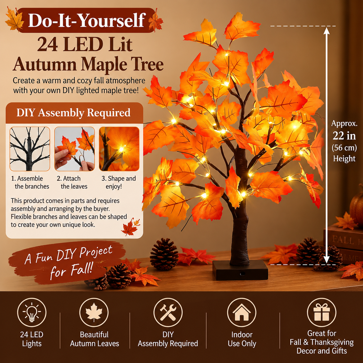 Do-It-Yourself 24 LED Lit Autumn Maple Tree