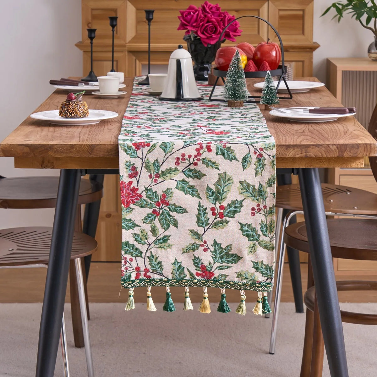 Christmas Table Runner with Tassels