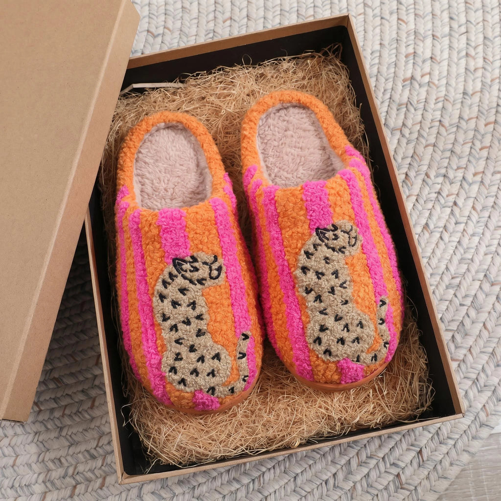 Women's Striped Leopard Print Slippers