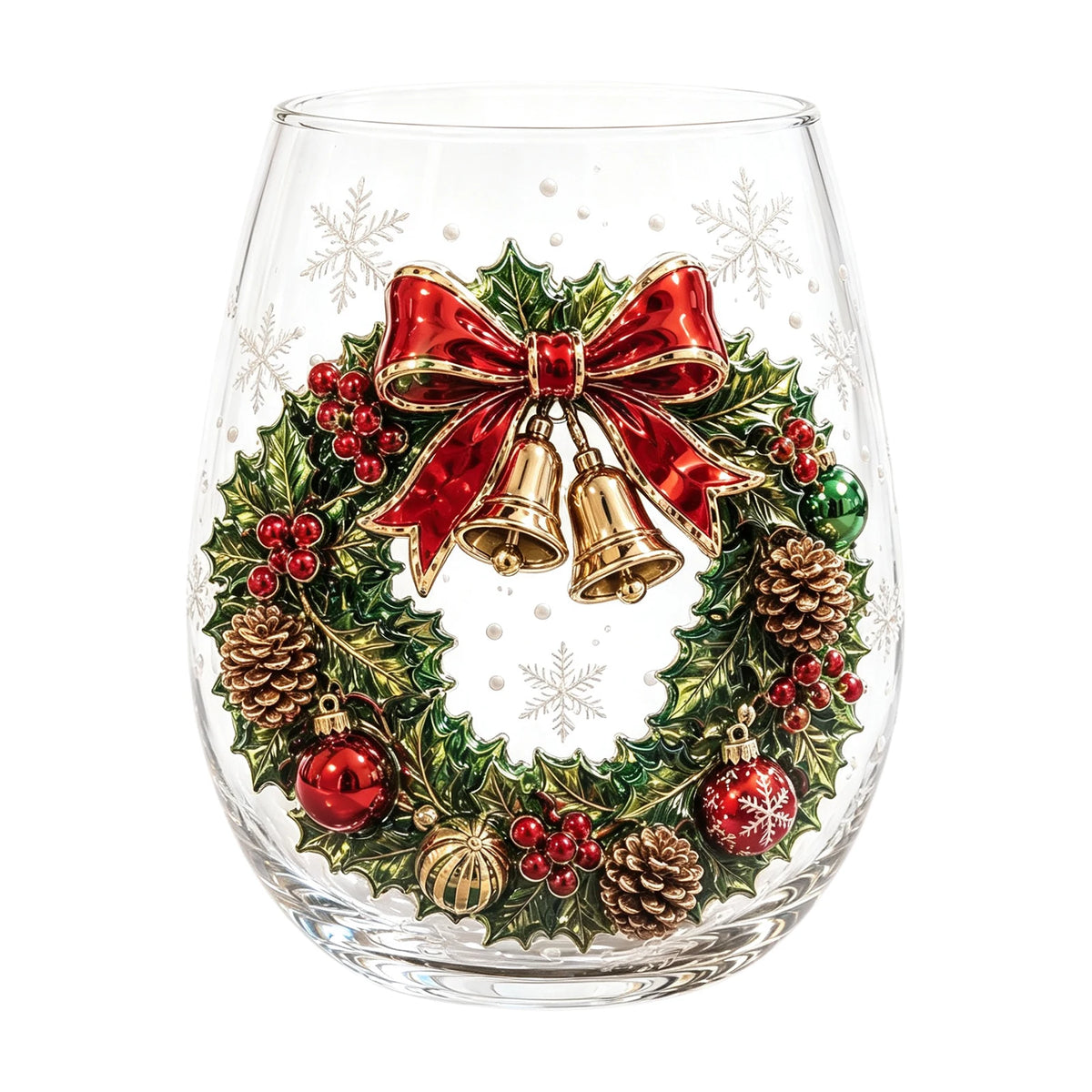 3D Christmas Glass Art Cup – Holiday Stemless Glass