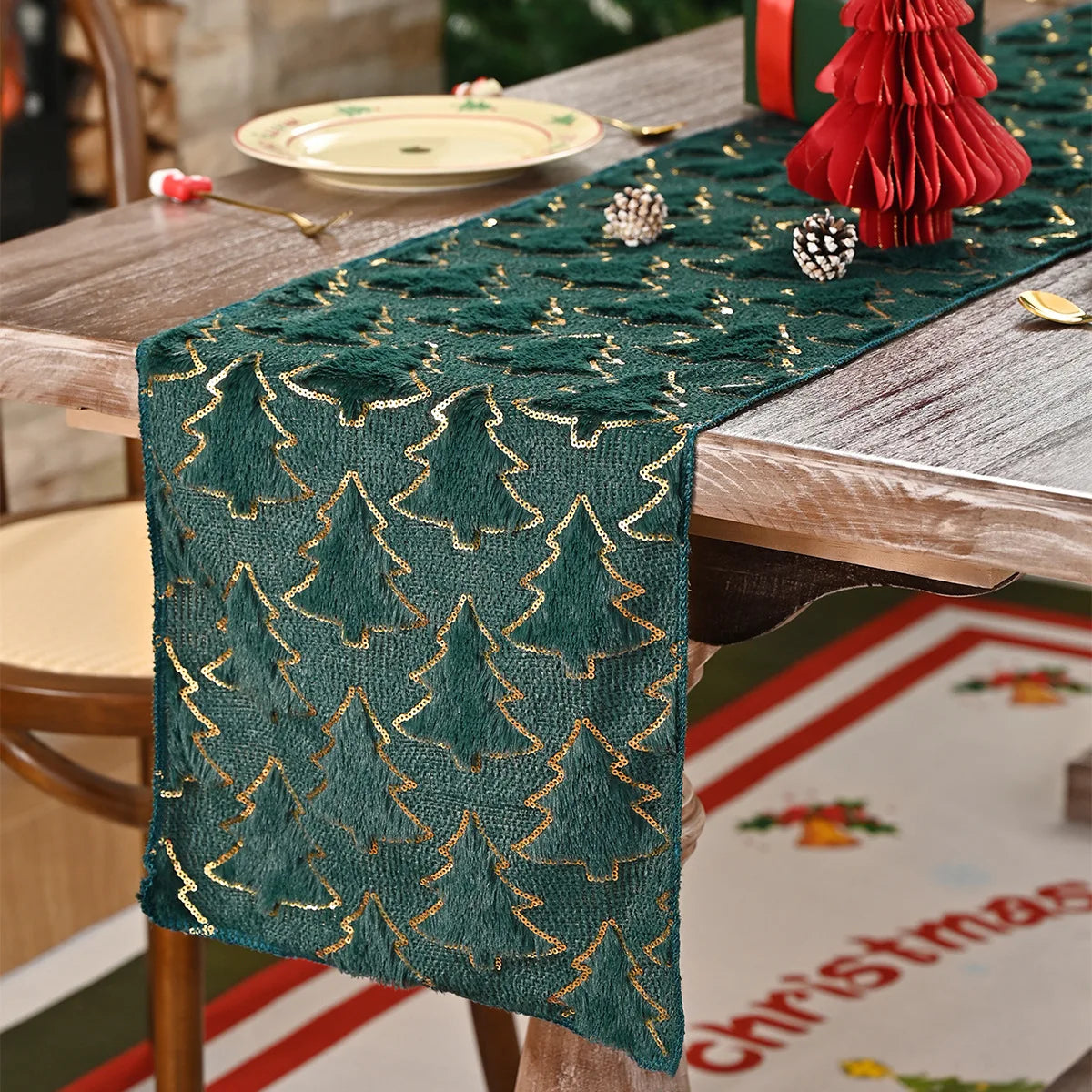 Gold Sequined Christmas Tree Table Runner