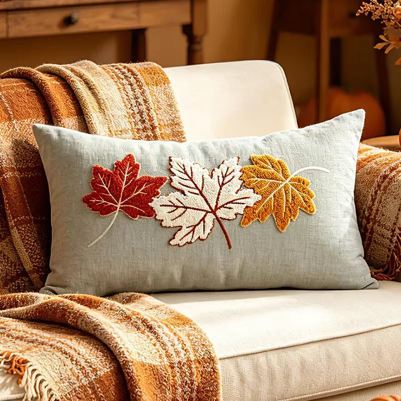 Embroidered Pumpkin & Maple Leaf Throw Pillow Covers