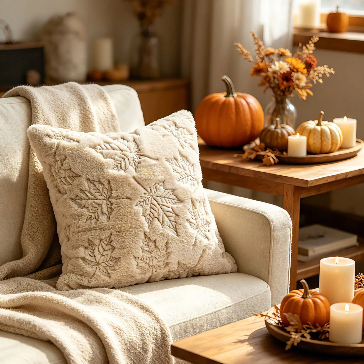 Fuzzy Fall Leaf Pillow Cover