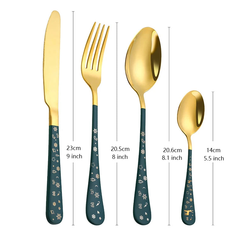 Gold Stainless Steel Christmas Flatware Set