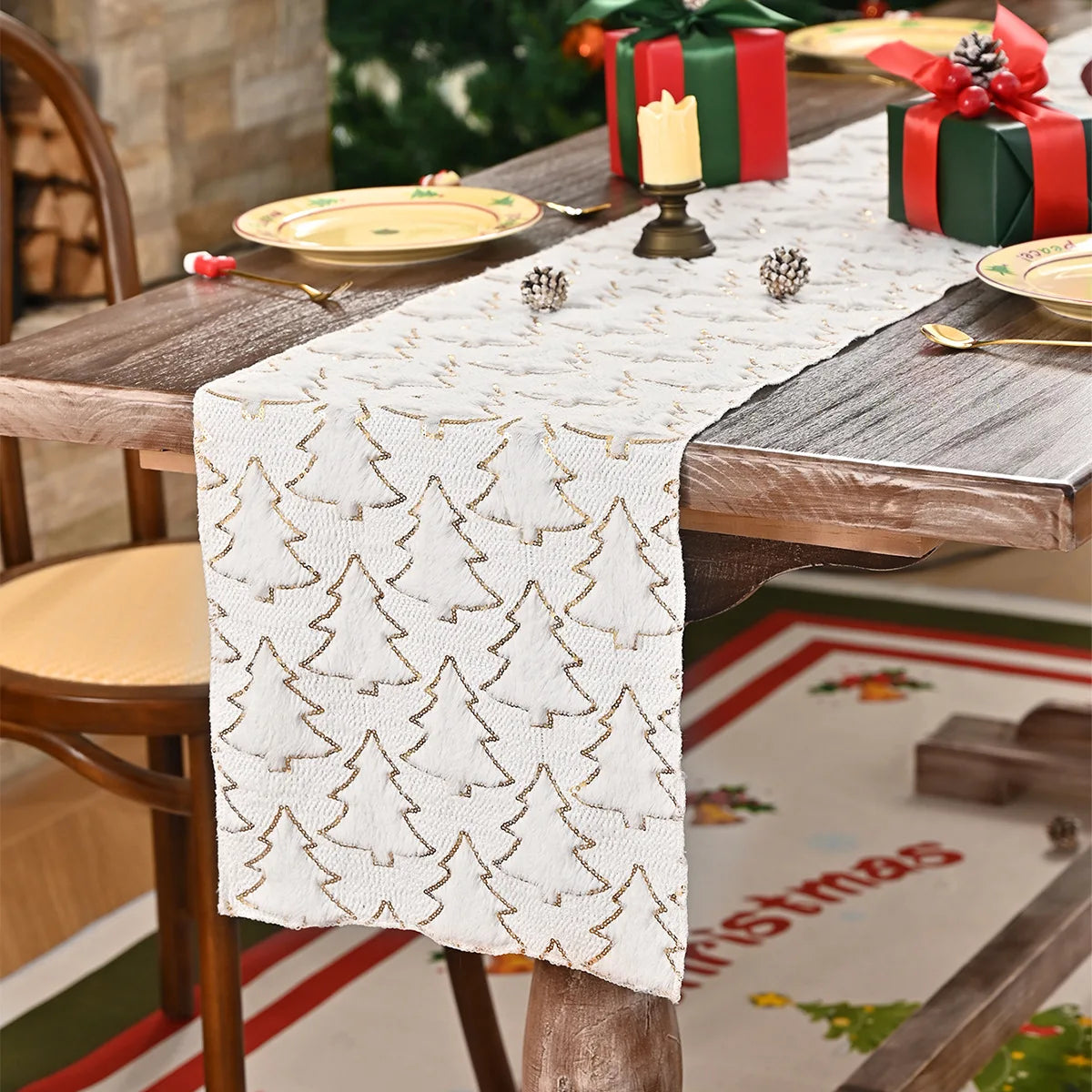 Gold Sequined Christmas Tree Table Runner