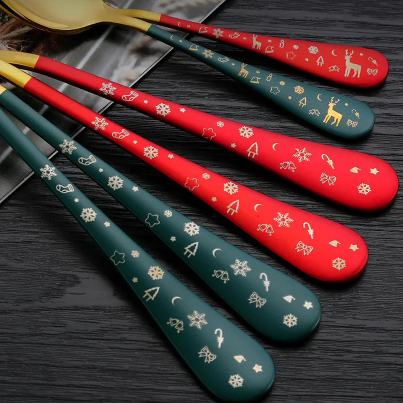 Gold Stainless Steel Christmas Flatware Set