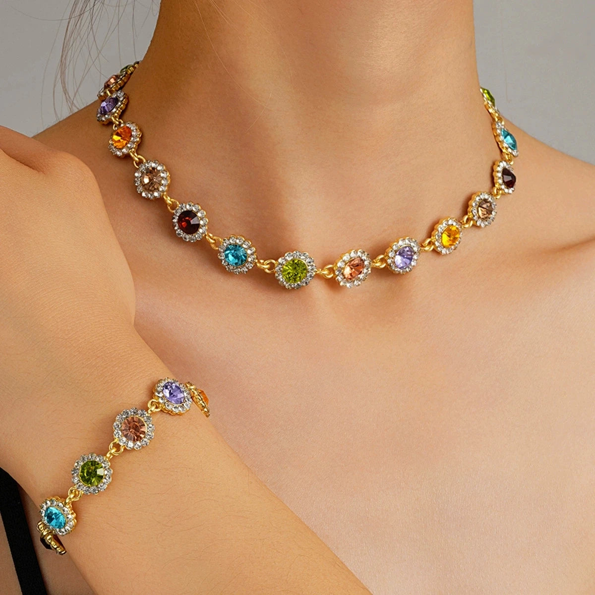 Colorful Crystal Necklace & Bracelet