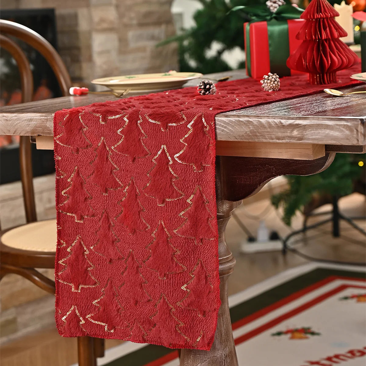 Gold Sequined Christmas Tree Table Runner