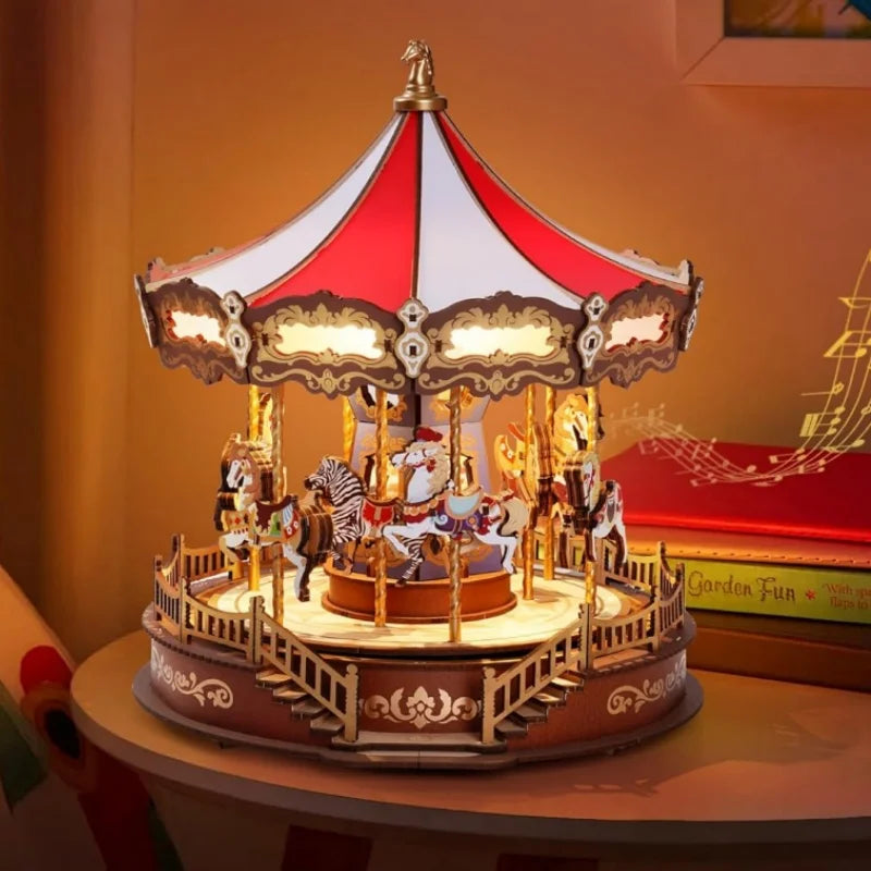 Do-It-Yourself Wooden Carousel Music Box Puzzle