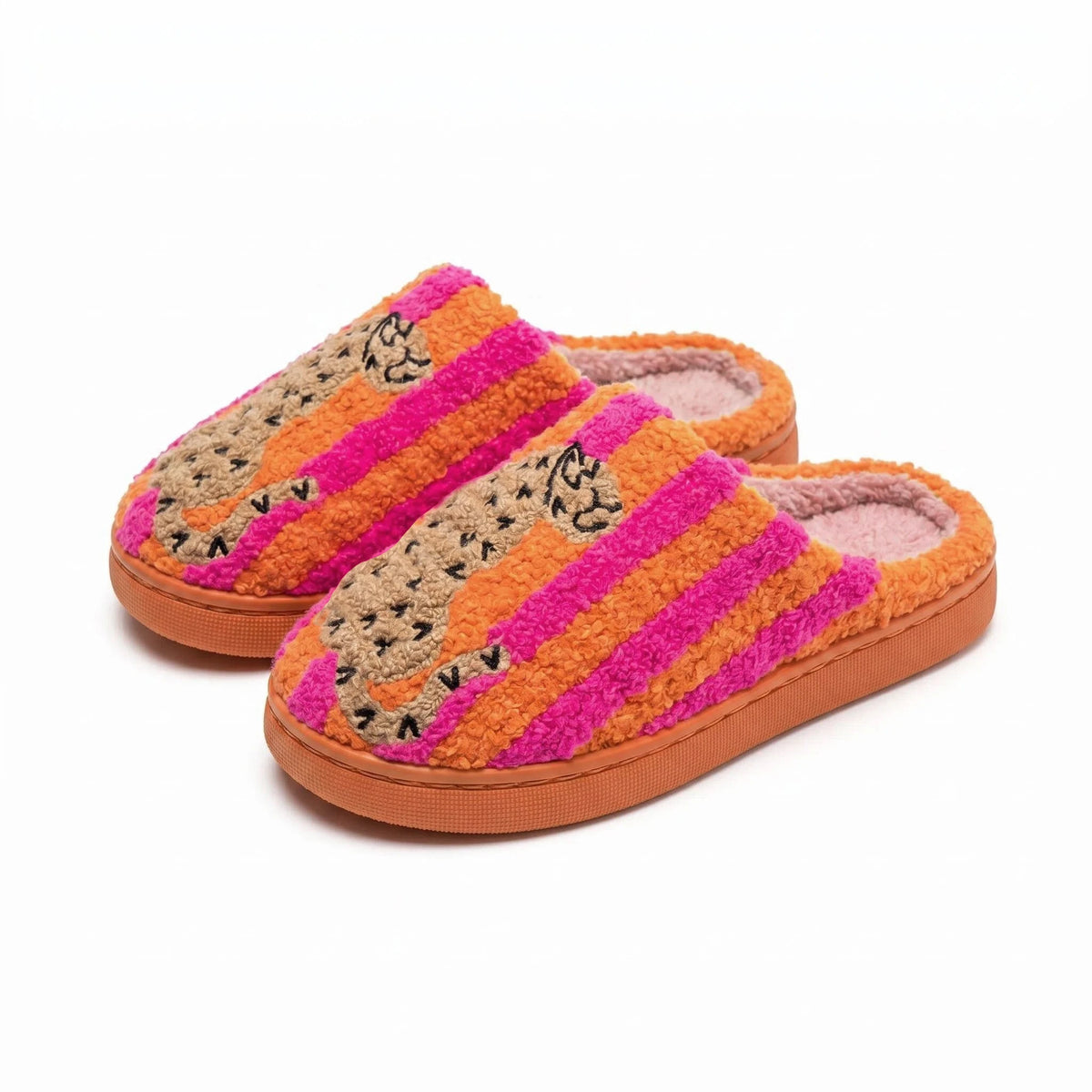 Women's Striped Leopard Print Slippers