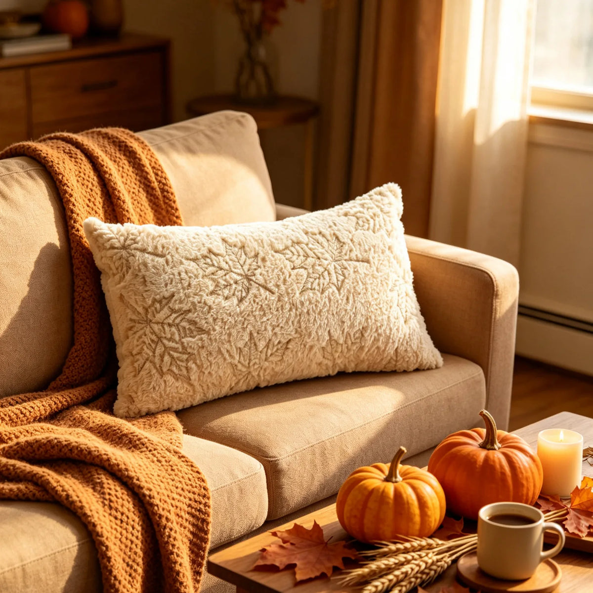 Fuzzy Fall Leaf Pillow Cover