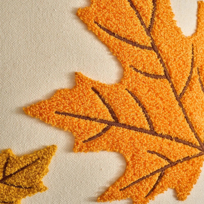 Embroidered Pumpkin & Maple Leaf Throw Pillow Covers
