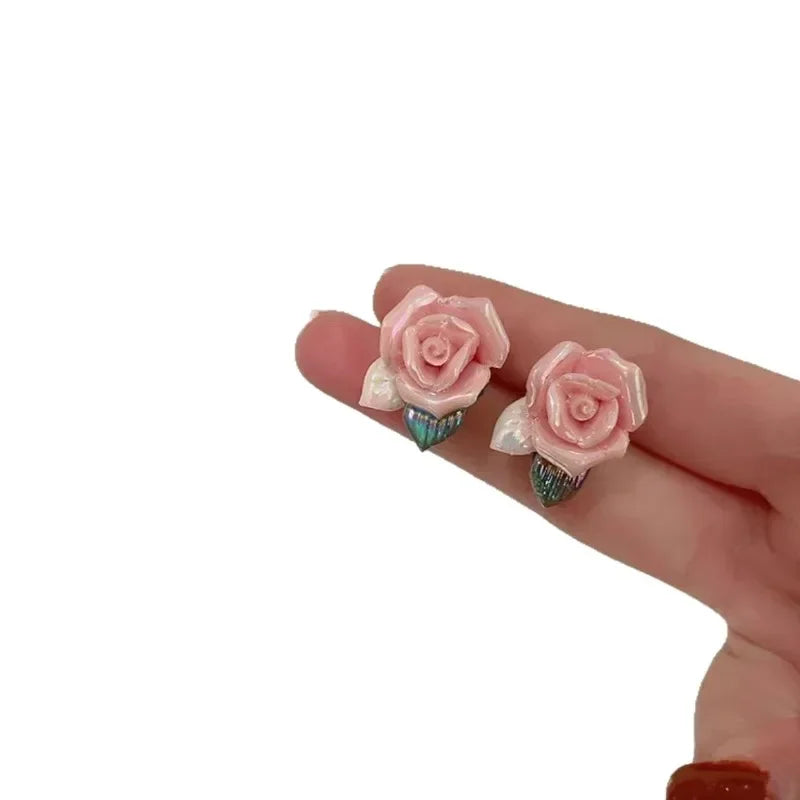 Pink Rose Ceramic Earrings