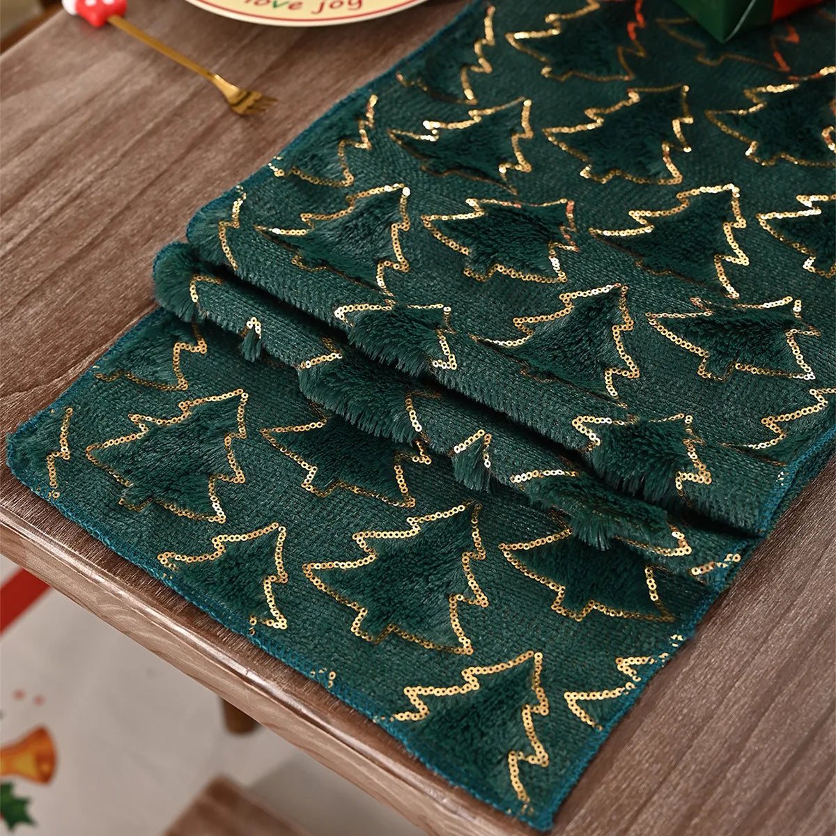 Gold Sequined Christmas Tree Table Runner