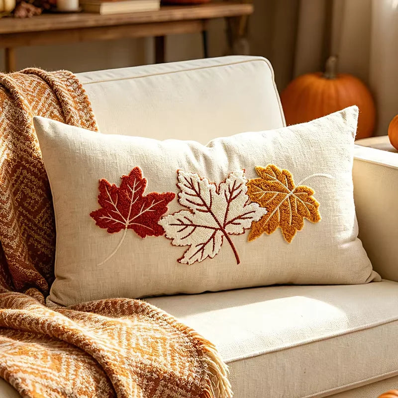 Embroidered Pumpkin & Maple Leaf Throw Pillow Covers