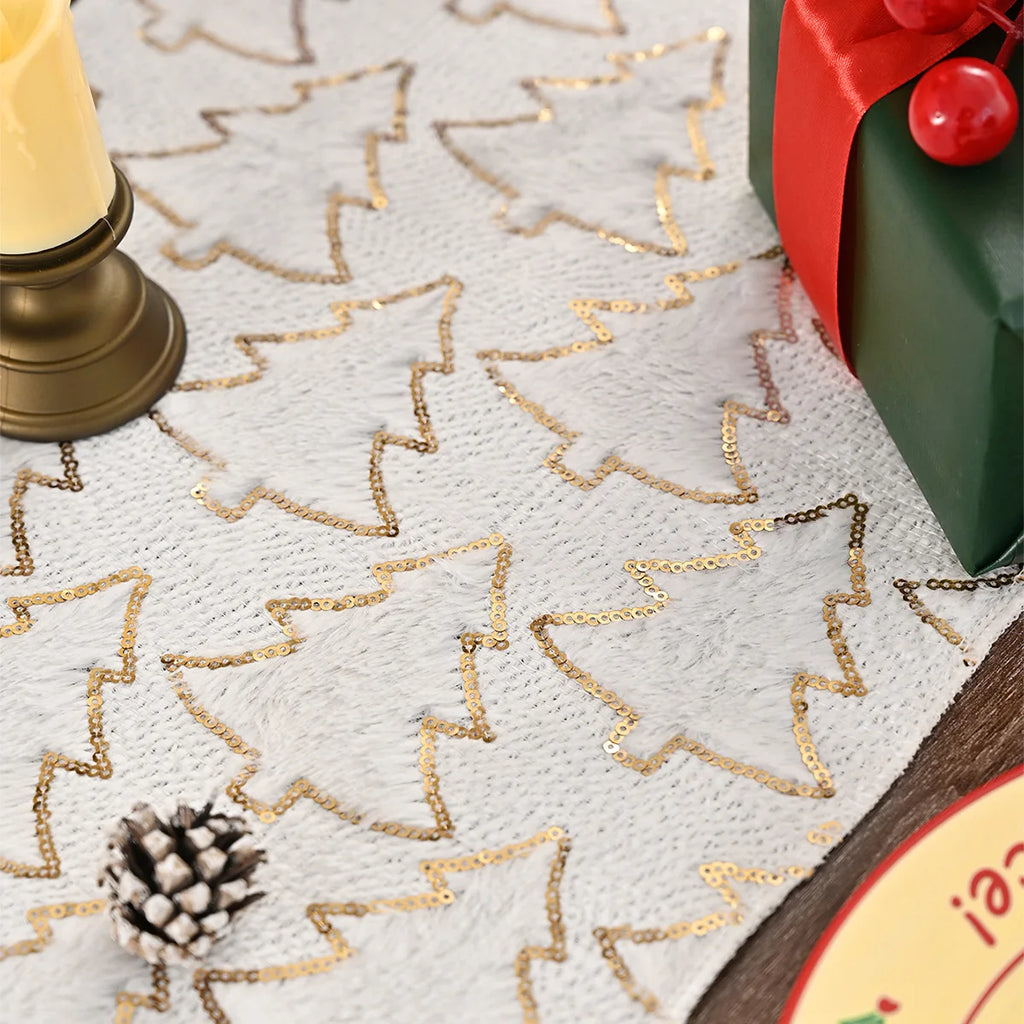 Gold Sequined Christmas Tree Table Runner