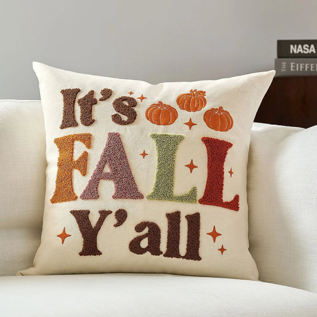 Embroidered Pumpkin & Maple Leaf Throw Pillow Covers