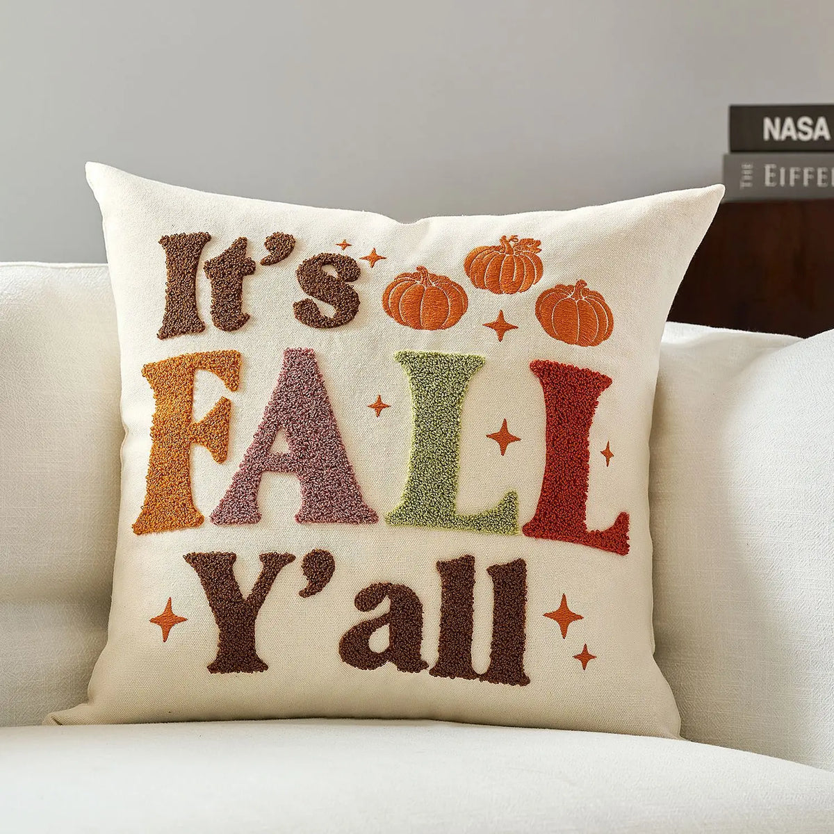 Embroidered Pumpkin & Maple Leaf Throw Pillow Covers